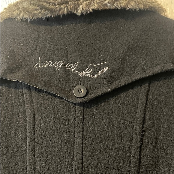 Desigual Black Pea Coat with Embroidered Floral Design - Picture 4 of 7